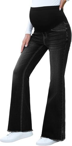 BLENCOT Maternity Jeans for Women Over Belly Pregnancy Pants Comfy Pregnant Jeans Flare Denim Jeans with Pockets in Saudi Arabia