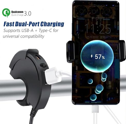 شاحن USB للدراجات النارية، 30 وات PD + 18 وات QC3.0، منفذ مزدوج مقاوم للماء رفيع للغاية من النوع C وشاحن USB-A سريع، محول SAE إلى USB للهاتف/الكمبيوتر اللوحي/نظام تحديد المواقع العالمي (GPS)، متوافق مع الدراجات النارية 12 فولت-24 فولت، والمركبات الرباعية، in Kuwait