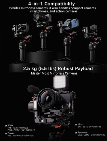 Hohem iSteady MT3 Pro 3 axis Gimbal Stabilizer with AI Tracker, for Mirrorless/Compact/Action Camera/Smartphone, Detachable Touchscreen Control,2.5KG/5.5lbs Payload,for Canon Sony Nikon Panasonic in Kuwait
