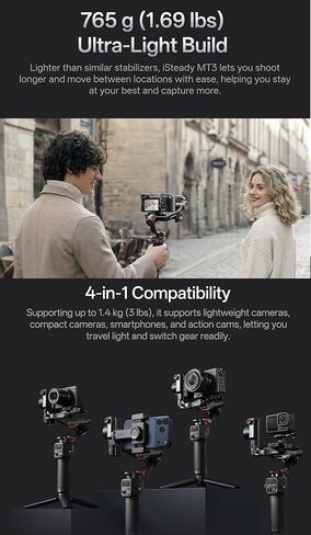 مثبت هوهيم iSteady MT3 Gimbal للكاميرا المدمجة بدون مرآة/كاميرات الحركة/الهاتف الذكي، جهاز تعقب AI مدمج CCT RGB Light، شاشة OLED، محمولة 765 جم، كاميرا ثلاثية المحاور Gimbal لسوني Canon Nikon in Kuwait