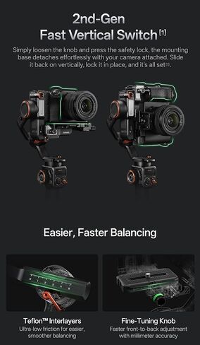 مثبت هوهيم iSteady MT3 Gimbal للكاميرا المدمجة بدون مرآة/كاميرات الحركة/الهاتف الذكي، جهاز تعقب AI مدمج CCT RGB Light، شاشة OLED، محمولة 765 جم، كاميرا ثلاثية المحاور Gimbal لسوني Canon Nikon in Kuwait