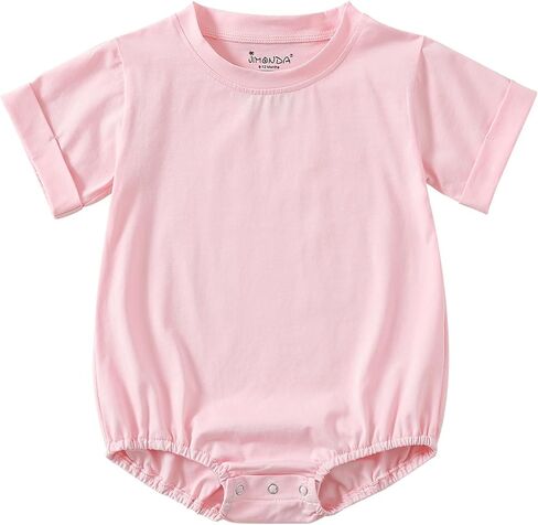 Jimonda Baby Bubble Romper Short Sleeve Bodysuit T-Shirt | 100% Cotton,Solid Color,Baby Summer Clothes,Button T-Shirt Outfits,Funny,Sliky Soft,Ultra Breathable, Gentle on skin,0-24 M in Saudi Arabia
