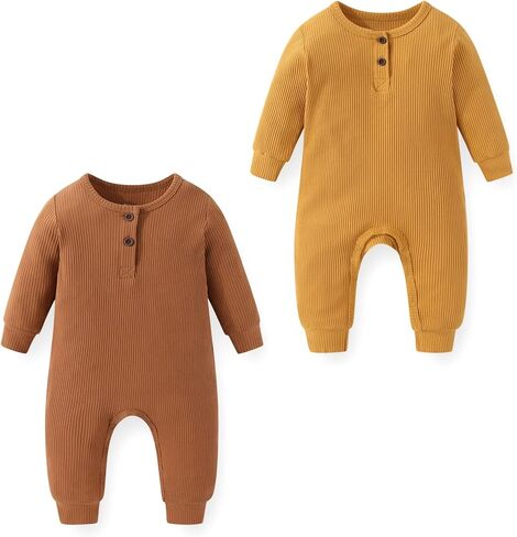 Unisex Baby Long Sleeve Romper 2-Pack Soft Cotton Infant One-Piece Jumpsuits for Boys Girls 0-24 Months in Kuwait