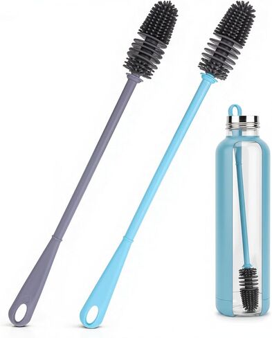 2pcs Silicone Bottle Cleaning Brush Water Bottle Cleaner Brushes with Long Handle Bottles Brush Cleaner for Small Narrow Neck Containers Glassware Sports Bottles Vase in Kuwait