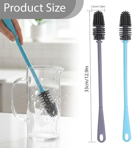 2pcs Silicone Bottle Cleaning Brush Water Bottle Cleaner Brushes with Long Handle Bottles Brush Cleaner for Small Narrow Neck Containers Glassware Sports Bottles Vase in Kuwait