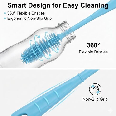 2pcs Silicone Bottle Cleaning Brush Water Bottle Cleaner Brushes with Long Handle Bottles Brush Cleaner for Small Narrow Neck Containers Glassware Sports Bottles Vase in Kuwait