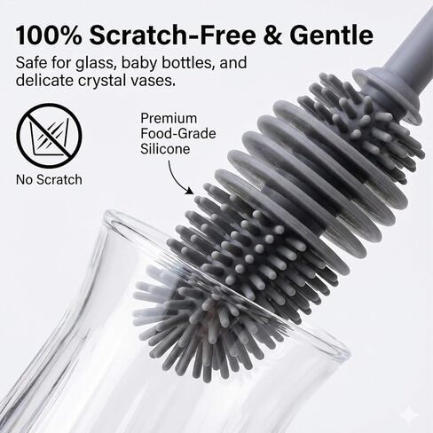 2pcs Silicone Bottle Cleaning Brush Water Bottle Cleaner Brushes with Long Handle Bottles Brush Cleaner for Small Narrow Neck Containers Glassware Sports Bottles Vase in Kuwait