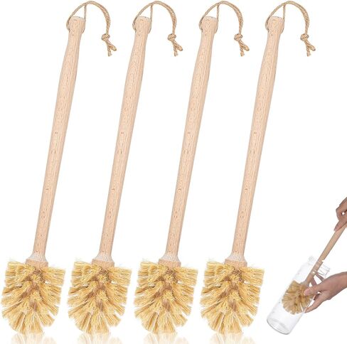 Kifmurase 4PCS Bottle Brush Cleaner, Natural Wood Dish Scrub Brush with Sisal Bristles for Cleaning Bottles Mugs Jars Glasses Dishes Vases, 13.6 x 2.6 Long Handle Non-Scratch Cup Brushes in Kuwait
