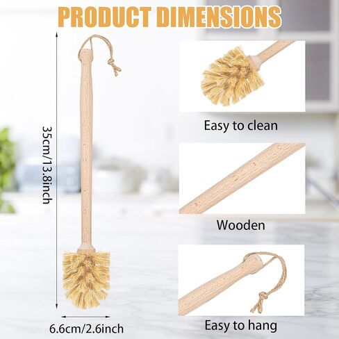 Kifmurase 4PCS Bottle Brush Cleaner, Natural Wood Dish Scrub Brush with Sisal Bristles for Cleaning Bottles Mugs Jars Glasses Dishes Vases, 13.6 x 2.6 Long Handle Non-Scratch Cup Brushes in Kuwait