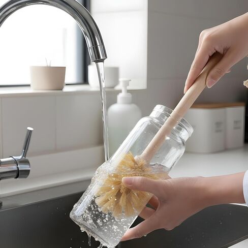 Kifmurase 4PCS Bottle Brush Cleaner, Natural Wood Dish Scrub Brush with Sisal Bristles for Cleaning Bottles Mugs Jars Glasses Dishes Vases, 13.6 x 2.6 Long Handle Non-Scratch Cup Brushes in Kuwait