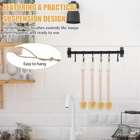 Kifmurase 4PCS Bottle Brush Cleaner, Natural Wood Dish Scrub Brush with Sisal Bristles for Cleaning Bottles Mugs Jars Glasses Dishes Vases, 13.6 x 2.6 Long Handle Non-Scratch Cup Brushes in Kuwait