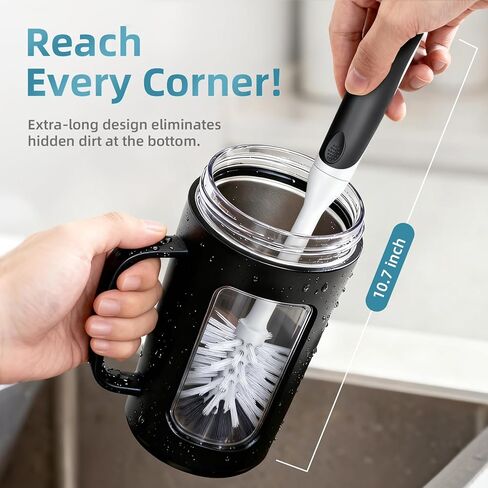 Cleangor Bottle Brush, Bottle Cleaning Brush Cleaner Brushes for Bottles, Bottle Scrub Brush, Hard Bristle Brush for Cups, Mugs, Thermos, Shaker Bottles, Ergonomic & Dishwasher Safe (2, Black) in Saudi Arabia