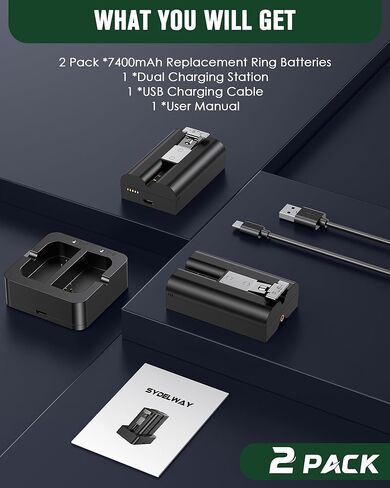 بديل لبطارية Ring 2 Pack، بطارية جرس باب قابلة لإعادة الشحن بقدرة 7400 مللي أمبير في الساعة مع محطة شحن مزدوجة لجرس باب فيديو Ring 2/3/3 Plus/4، جرس باب بطارية Plus/Pro، كاميرا Spotlight، كاميرا Stick Up Cam in Kuwait