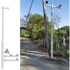 Durable Galvanized Steel Surveillance Pole - Heavy-Duty Security Camera Stand with 4 Brackets for Outdoor Monitoring, Perfect for Homes, Businesses & Public Spaces in Kuwait