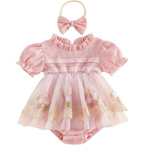 One opening Newborn 3 6 9 12Months Baby Girl Romper Dress Floral Oneise Tulle Lace Skirt Hem Bodysuit Summer Clothes in Saudi Arabia