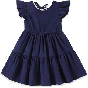 DREAM BUS Toddler Girl Flutter Sleeve Summer Dress Baby Girl Tiered Floral Jacquard Sundress in Kuwait