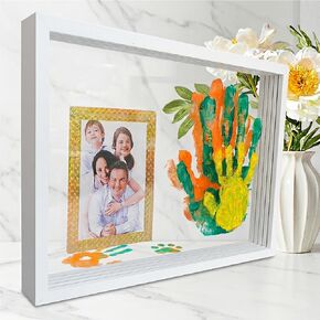 Family Handprint Keepsake Frame Kit with Photo Display – DIY 3D Floating Layered Design for Mom, Dad and Baby – Safe Non-Toxic Paint Set for Footprints – Perfect Baby Shower Gifts, New Parents Couples Keepsake, Home Decor 13.1x9.6 Inch (White) in Saudi Arabia