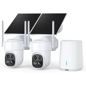 نظام كاميرا أمان لاسلكي خارجي بتقنية WiFi بدقة 4K للمنزل، لا يتطلب الاشتراك، تعمل بالطاقة الشمسية، طقم 4 كاميرات، مقلاة وإمالة 360 درجة، تتبع تلقائي، رؤية ليلية ملونة، إعداد سهل in Kuwait