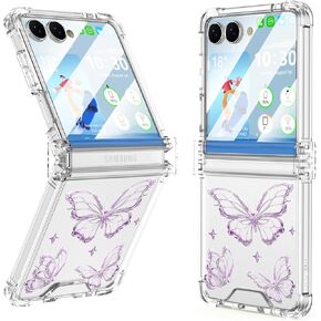 مصمم لهاتف Samsung Galaxy Z Flip 7، جراب شفاف مع حماية مفصلية وغطاء هاتف واقٍ مضاد للصدمات بنمط الزهور للنساء والفتيات in Kuwait