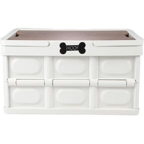 Morezi Outdoor dog toy bin chew proof box storage in plastic foldable designed dog stuff organizer great for pet food organizing toys leashes clothing in outside cream in Saudi Arabia