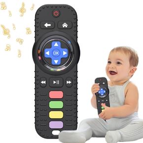 ألعاب تسنين الأطفال المصنوعة من السيليكون من Fu Store لعمر 0-12 أمًا و3-24 شهرًا للأطفال الرضع الصغار وجهاز التحكم عن بعد في التلفاز، ألعاب مضغ للأطفال الرضع وتخفيف التسنين وتهدئة لثة الأطفال، باللون الأسود in Kuwait