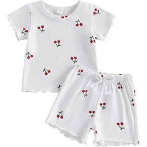 Toddler Baby Girl Summer Clothes Cute Short Sleeve T Shirt Tops Shorts Outfits Kids Tee Shirts Short Outfit Set in Saudi Arabia