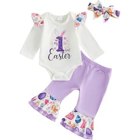 My First 4th of July Baby Girl Outfit Summer Romper Onesie Flare Pants Bell Bottom Outfit Newborn Infant Clothes in Kuwait