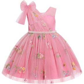 IBTOM CASTLE Baby Flower Girl Dress Floral Embroidery Bowknot Tulle Tutu Dresses Toddler Pageant Birthday Party Prom Gown in Kuwait