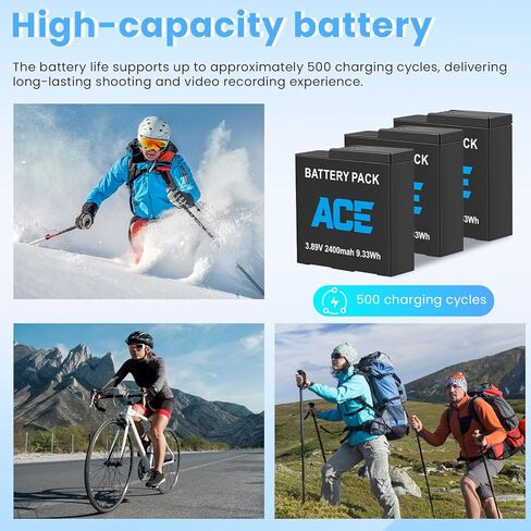 3 عبوات من بطاريات Ace Pro 2 بقوة 2400 مللي أمبير في الساعة ومحور شاحن سريع ثلاثي القنوات، متوافق مع قدرة ترقية كاميرا Insta360 Ace Pro 2/Ace Pro/Ace Action، مع كابل شحن USB-C in Kuwait
