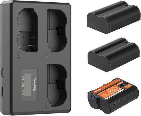 طقم بطارية كاميرا SMALLRIG EN-EL15c لنيكون، شاحن LCD ثلاثي الفتحات مع 3 بطاريات 1940 مللي أمبير في الساعة، فك تشفير كامل لنيكون ZR، Z6III، Zf، Z8، Z7II، Z7، Z6II، Z6، D850، D810، D780، D750، D500، D7500، D7200 in Kuwait