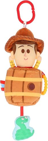 Disney Toy Story Woody in a Barrel Activity Toy with Pull Down Mechanism, Teether, Rattle, Crinkle Snake, and On the Go Clip for Babies in Kuwait