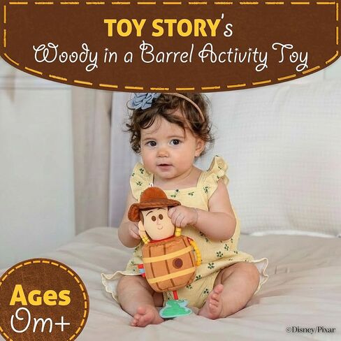 Disney Toy Story Woody in a Barrel Activity Toy with Pull Down Mechanism, Teether, Rattle, Crinkle Snake, and On the Go Clip for Babies in Kuwait