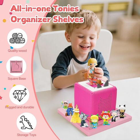 لـ TonieBox 1 وTonieBox 2، رف تخزين Tonies مربع، أرفف Tonie مغناطيسية مع أشكال منظمة من خشب الصنوبر 12-30 حرفًا متوافقة مع محطة الشحن Tonies Box Shelf لغرفة الأطفال (وردي) in Kuwait