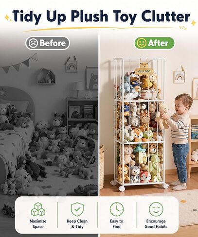 Homde Stuffed Animal Storage for Kids: Large Capacity Plush Toy Organizer - Space Saving 54in Rolling Holder for Kids Room Playroom Nursery in Kuwait