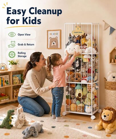 Homde Stuffed Animal Storage for Kids: Large Capacity Plush Toy Organizer - Space Saving 54in Rolling Holder for Kids Room Playroom Nursery in Kuwait