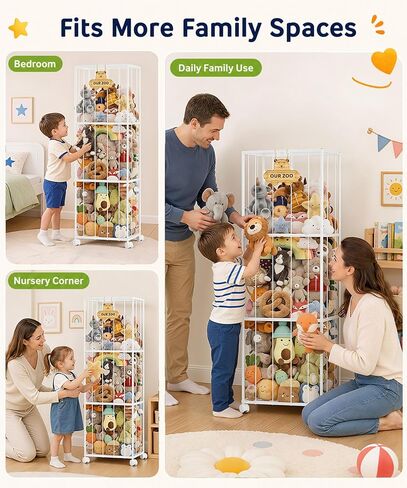 Homde Stuffed Animal Storage for Kids: Large Capacity Plush Toy Organizer - Space Saving 54in Rolling Holder for Kids Room Playroom Nursery in Kuwait