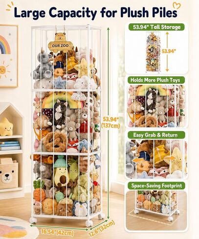 Homde Stuffed Animal Storage for Kids: Large Capacity Plush Toy Organizer - Space Saving 54in Rolling Holder for Kids Room Playroom Nursery in Kuwait