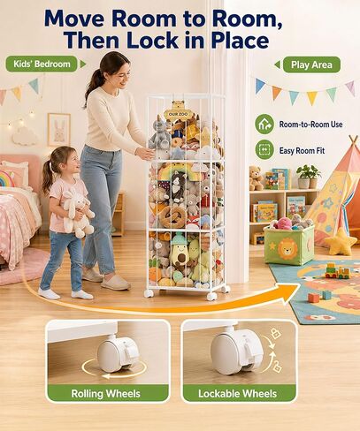 Homde Stuffed Animal Storage for Kids: Large Capacity Plush Toy Organizer - Space Saving 54in Rolling Holder for Kids Room Playroom Nursery in Kuwait