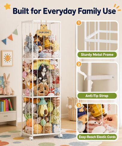 Homde Stuffed Animal Storage for Kids: Large Capacity Plush Toy Organizer - Space Saving 54in Rolling Holder for Kids Room Playroom Nursery in Kuwait
