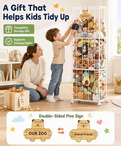 Homde Stuffed Animal Storage for Kids: Large Capacity Plush Toy Organizer - Space Saving 54in Rolling Holder for Kids Room Playroom Nursery in Kuwait