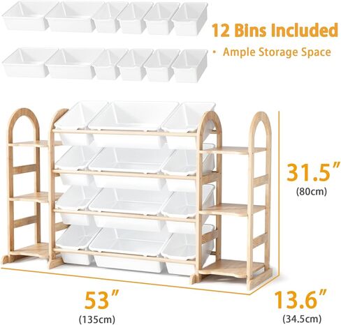 Kids Toy Storage Organizer - Toy Organizers and Storage with 6 Shelves and 12 Bins,Kids Toy Organizer for Playroom, Bedroom, Nursery, 53 Inches Wide in Kuwait
