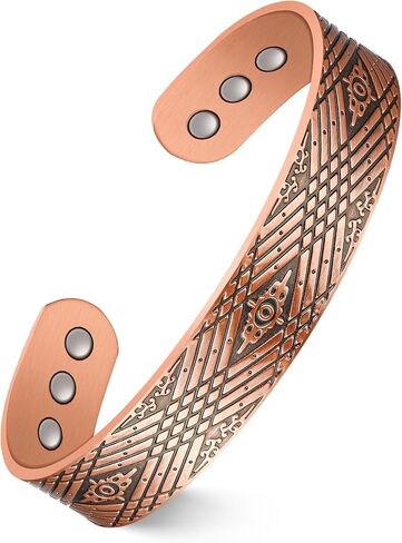Feraco Copper Bracelets for Men for Arthritis & Joint Pain Relief, 12X Strength Wide Pure Copper Magnetic Bracelet for Men with Neodymium Magnets, Adjustable Cuff Bangle with Giftable Box in Kuwait