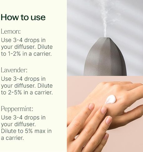 Plant Therapy Lemon, Lavender and Peppermint Essential Oil Set 10 mL (1/3 oz) 100% Pure, Undiluted, Therapeutic Grade in Kuwait