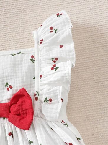 Baby Girls Cherry Print Ruffle Dress & Hat Set White Red Outfit for 6M-3Y Toddlers in Kuwait