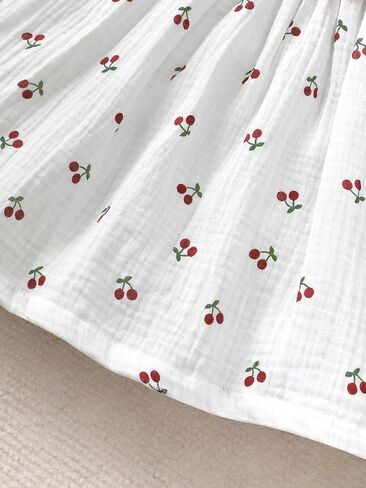 Baby Girls Cherry Print Ruffle Dress & Hat Set White Red Outfit for 6M-3Y Toddlers in Kuwait
