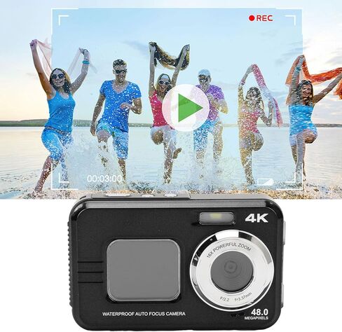 Underwater Camera 4K 48MP HD Dual Screen Waterproof 11ft Selfie Digital Camera - Long Battery Life, Autofocus for Snorkeling and Outdoor Adventures (Black) in Saudi Arabia