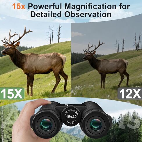 15x42 Binoculars for Adults High Powered for Bird Watching Cruise Ship | FMC BAK4 Optics for Wide HD View, Portable Lightweight Binoculars for Hunting Traveling, Easy Focus with Phone Adapter in Saudi Arabia