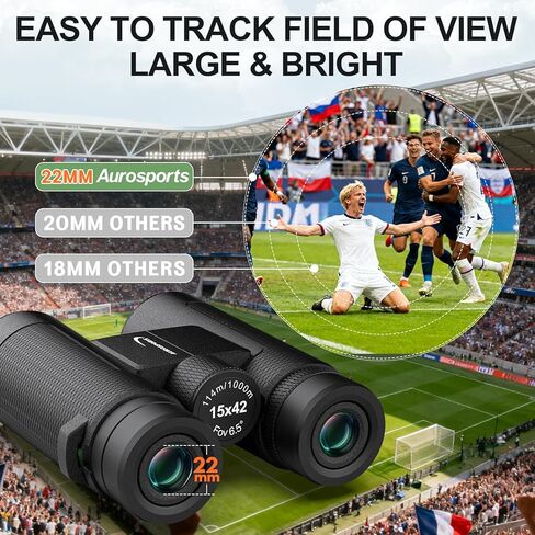 مناظير 15x42 للبالغين عالية الطاقة - منظار Aurosports HD خفيف الوزن محمول مع محول هاتف، منشور BAK4 وحقيبة حمل - منظار رؤية كبير لمشاهدة الطيور والصيد والسفر in Kuwait