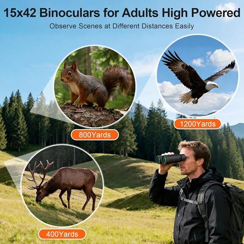 15x42 Binoculars for Adults High Powered for Bird Watching Cruise Ship | FMC BAK4 Optics for Wide HD View, Portable Lightweight Binoculars for Hunting Traveling, Easy Focus with Phone Adapter in Saudi Arabia