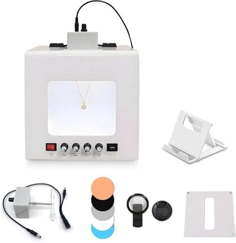 Dimmable LED Photo Tent & Jewelry Light Box with 360° Turntable, Adjustable Speed & Color Temp (3000-5500K), CRI > 92%, Includes Smartphone Holder & Star Filter for Perfect Lighting in Kuwait